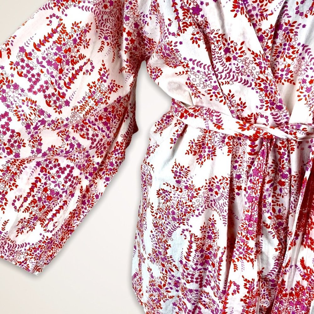 Red Floral Cotton Robe - Picture 4 of 5